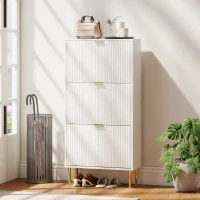 HOMCOM Meuble à chaussures 18 paires avec 3 tiroirs rabattables, portes cannelées et étagères réglables, 60x24x128cm, blanc(m-8)