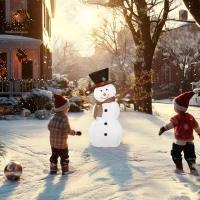 Outsunny Vrolijke sneeuwmandecoratie voor Kerst, buitendecoratie met LED-lichtjes, staal, polyester, wit+zwart(m-8)