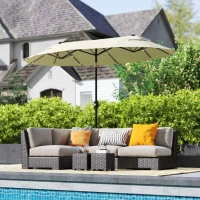 Outsunny Ombrellone Doppio con Luci LED e Base a Croce, in Poliestere e Acciaio, 295x150x219 cm, Bianco Crema(m-8)