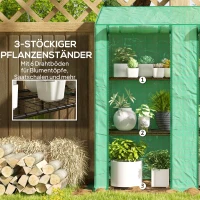 Outsunny Mini-Gewächshaus, 3 Etagen, 6 Drahtregale, 2 Öffnungen, Kunststoff-Plane, Grün(m-5)