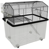 PawHut Cage hamster cage rongeur 2 étages avec roulettes plate-forme et échelle en fil d'acier 57 x 43 x 57 cm noir(m-12)