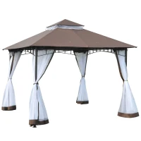 Outsunny Tonnlle de jardin Barnum Pavillion de jardin 3 x 3 Double Toit avec moustiquaires Amovibles  imperméable chocolat et blanc(m-12)