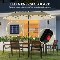 Outsunny Ombrellone Doppio con Luci LED e Base a Croce, in Poliestere e Acciaio, 295x150x219 cm, Bianco Crema(m-4)