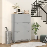 HOMCOM Meuble à chaussures 24 paires avec 3 tiroirs rabattables et étagères réglables, 80x23,5x121cm, gris(m-10)