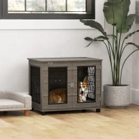 PawHut Hondenkooi met Ligkussen, tot 20kg/50cm Lichaamslengte, Metaal, 80x56x63cm, Grijs/Houtdecor(m-10)