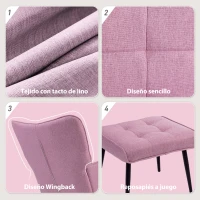 HOMCOM Silla Mecedora con Reposapiés con Cojín Acolchado Reposabrazos Respaldo Alto Patas de Madera Carga 130 kg Rosa(m-5)
