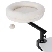 PawHut Katzen-Schreibtischbett, Katzenbett für Schreibtisch mit 360°Drehung, verstellbarer Höhe, Katzenliege mit abnehmbarem, maschinenwaschbarem Bett, für Katzen unter 6 kg, Heimbüro, Cremeweiß(m-1)