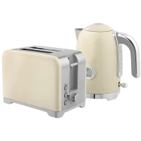 HOMCOM Wasserkocher- und Toaster-Set, 2200W, 7 Bräunungsstufen, versch. Funktionen, Creme(m-1)