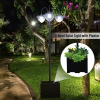 Outsunny 189cm 3-head Solar Lamp Post, Street Light with Planter, Automatic-on, 6 Hour Max Outdoor Ready LED Lighting, Black(m-7)