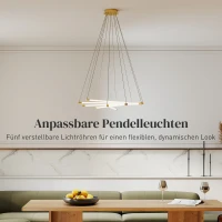 HOMCOM LED-Deckenlampe, 50W, 5 anpassbare Lichtrohre, anpassbar, Deckenleuchte für Wohnzimmer, Esszimmer, Küche, Gold+Weiß(m-4)