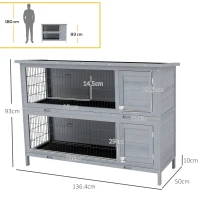 PawHut Rabbit Hutch Outdoor Guinea Pig Hutch Bunny Cage with No-Leak Trays, Divider, 136 x 50 x 93cm, Grey(m-3)