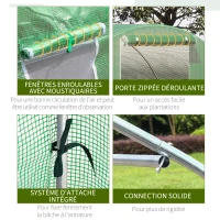Outsunny Serre de jardin tunnel 13,5 m² 6 fenêtres porte zippée enroulable châssis acier galvanisé bâche PE 4,5 x 3 x 2 m vert(m-5)