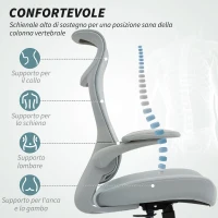 HOMCOM Sedia da Ufficio Ergonomica con Braccioli Regolabili, Schienale a Rete e Poggiatesta, Grigio(m-4)