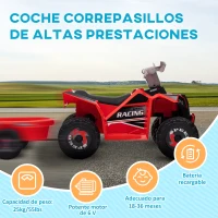HOMCOM Quad Eléctrico para Niños con Remolque Coche Eléctrico Cuatrimoto para Niños de 18-36 Meses 106x41,5x48,5 cm Rojo(m-6)