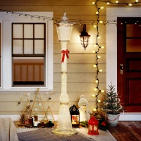 Outsunny 2,15 m verlichte lantaarnpaal, 155 LEDs, outdoor kerstlantaarn, rode strik, waterdicht, voor tuin, terras(m-7)