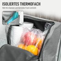 HOMCOM Einkaufstrolley, 46 Liter Tasche, Faltbarer Einkaufswagen mit Kühltasche, verstellbarer Griff, Aluminiumrahmen, Grau(m-5)
