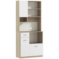 HOMCOM Armoire de cuisine haute, meuble de rangement moderne avec étagères réglables, tiroir, blanc et aspect bois(m-12)