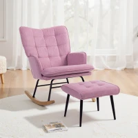 HOMCOM Silla Mecedora con Reposapiés con Cojín Acolchado Reposabrazos Respaldo Alto Patas de Madera Carga 130 kg Rosa(m-7)