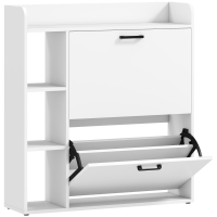 HOMCOM Slim-Schuhschrank mit 2 Klappfächern und 3 offenen Fächern, Kapazität 15 Schuhe, 83x24x90,5 cm, Weiß