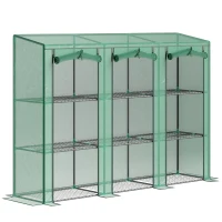Outsunny 3-Tier Outdoor Greenhouse with Zipper Roll-Up Door 9 Shelves PE Cover 215x46x151cm Green(m-1)
