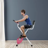 HOMCOM Vélo d'appartement pliable vélo de fitness vélo d'intérieur 8 niveaux de résistance magnétique avec dossier selle réglable écran LCD multifonction capteur fréquence cardiaque rose(m-10)