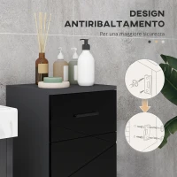kleankin Mobiletto Bagno in Truciolato con Cassetto e Armadietto a 2 Livelli Regolabili, 30x30x82 cm, Nero e Grigio(m-6)
