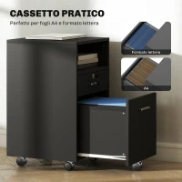 Vinsetto Cassettiera da Ufficio Portadocumenti in Legno con 2 Cassetti e Ripiano Aperto, 39x40x65 cm, Nero(m-6)