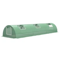 Outsunny Serre de jardin tunnel 5 fenêtres enroulables bâche PE 140 g/㎡ métal époxy 300 x 80 x 45 cm vert(m-1)
