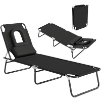 Outsunny Bain de Soleil Pliable transat inclinable 4 Positions Chaise Longue 3 Coussins fournis Noir(m-1)