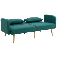 HOMCOM Schlafsofa, 3-Sitzer-Sofa mit Bettfunktion, 2 Kissen, Polstersofa mit verstellbarer Rückenlehne, Leinenoptik, Grün(m-10)