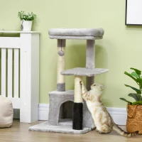 PawHut Arbre à chat arbre à grimper griffoir massage pour chat centre d'activités avec niche et plates-formes hauteur 85 cm gris clair(m-9)
