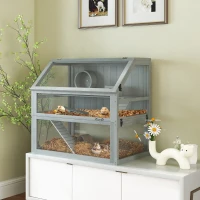 PawHut Gabbia per criceti in legno, 3 piani con fondo profondo, livelli rimovibili, per piccoli animali, 80x50x76cm, Grigio chiaro(m-2)