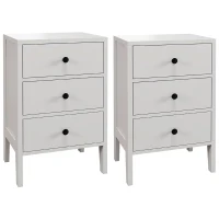 HOMCOM Lot de 2 tables de chevet, tables d'appoint, 3 tiroirs pour chambre en bois 40L x 30l x 64H cm blanc(m-12)