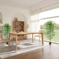 HOMCOM Lot de 2 plantes artificielles ficus hauteur 1,80 m tronc branches liane lichen feuilles grand réalisme pot inclus vert(m-10)