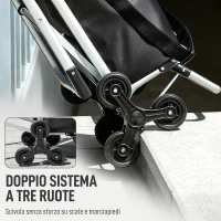 HOMCOM Carrello della Spesa in Alluminio con Borsa da 40L Impermeabile e Sedile, 46x59.5x97 cm, Nero e Argento(m-6)