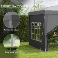 Outsunny Tenda de Jardim com Paredes Laterais Amovíveis Janelas Porta com Fecho de Correr e Bolsa de Transporte 295x295x196-258 cm Cinzento(m-6)