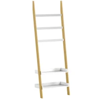 HOMCOM Étagère de rangement étagère échelle avec 2 étagères et 3 porte-serviettes pour chambre à coucher et salon, blanc(m-12)