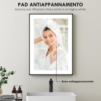 HOMCOM Specchio da Bagno Illuminato a LED con Colore e Temperatura Regolabile e Cornice in Alluminio, 70x3x50 cm, Nero(m-5)