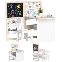 AIYAPLAY 3 in 1 Kids Table and Chair Set with Storage, Whiteboard, Blackboard & Roll Paper for 3-8 Years, White(m-10)