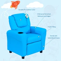 HOMCOM Kids Recliner Chair, PU Leather with Adjustable Backrest, Footrest, Padded Headrest, Blue(m-7)