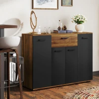 HOMCOM Buffet salon meuble de rangement avec 4 placards, tiroirs et étagères réglables, dim. 120 x 35 x 85 cm, marron et noir(m-10)