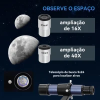 Outsunny Telescópio Refletor Abertura de 114 mm 16X-120X, 470 mm com Lente Barlow Tripé Ajustável 86x86x145 cm Azul Escuro e Preto(m-6)