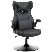 Vinsetto Fauteuil gaming fauteuil de bureau gaming base ronde métal pivotante 360° hauteur réglable coussins intégrés revêtement synthétique noir(m-12)