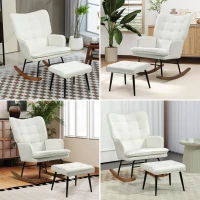 HOMCOM Silla Mecedora con Reposapiés Cojín Acolchado y Reposabrazos Carga 130 kg Crema(m-7)