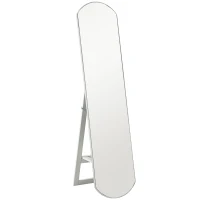 HOMCOM Miroir complet arqué 35 x 150 cm avec étagère, montage mural ou sur pied pour salle de bain, chambre à coucher, blanc(m-12)