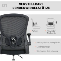 HOMCOM Zeichenstuhl mit Lendenstütze, höhenverstellbar, drehbar, für Homeoffice, Studio, Kunstprojekte, Schwarz(m-4)