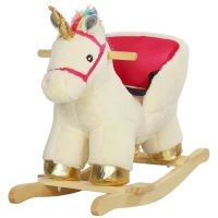 AIYAPLAY Kids Rocking Horse with Realistic Sounds, Safety Belt, Wooden Base, for Ages 18-36 Months, Cream White(m-10)