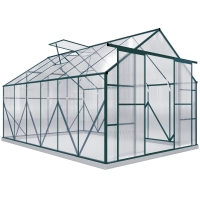Outsunny 8 x 12ft Aluminium Greenhouse Polycarbonate Walk in Garden Greenhouse Kit with Adjustable Roof Vent, Clear
