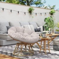 Outsunny Fauteuil papasan en résine effet rotin pivotant à 360° avec coussin rembourré Ø 100 cm, gris clair(m-10)