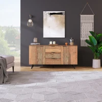 Credenza Vintage in Legno Marrone con 3 Cassetti e Ripiani Regolabili per Soggiorno e Sala da Pranzo, Marrone antico(m-7)